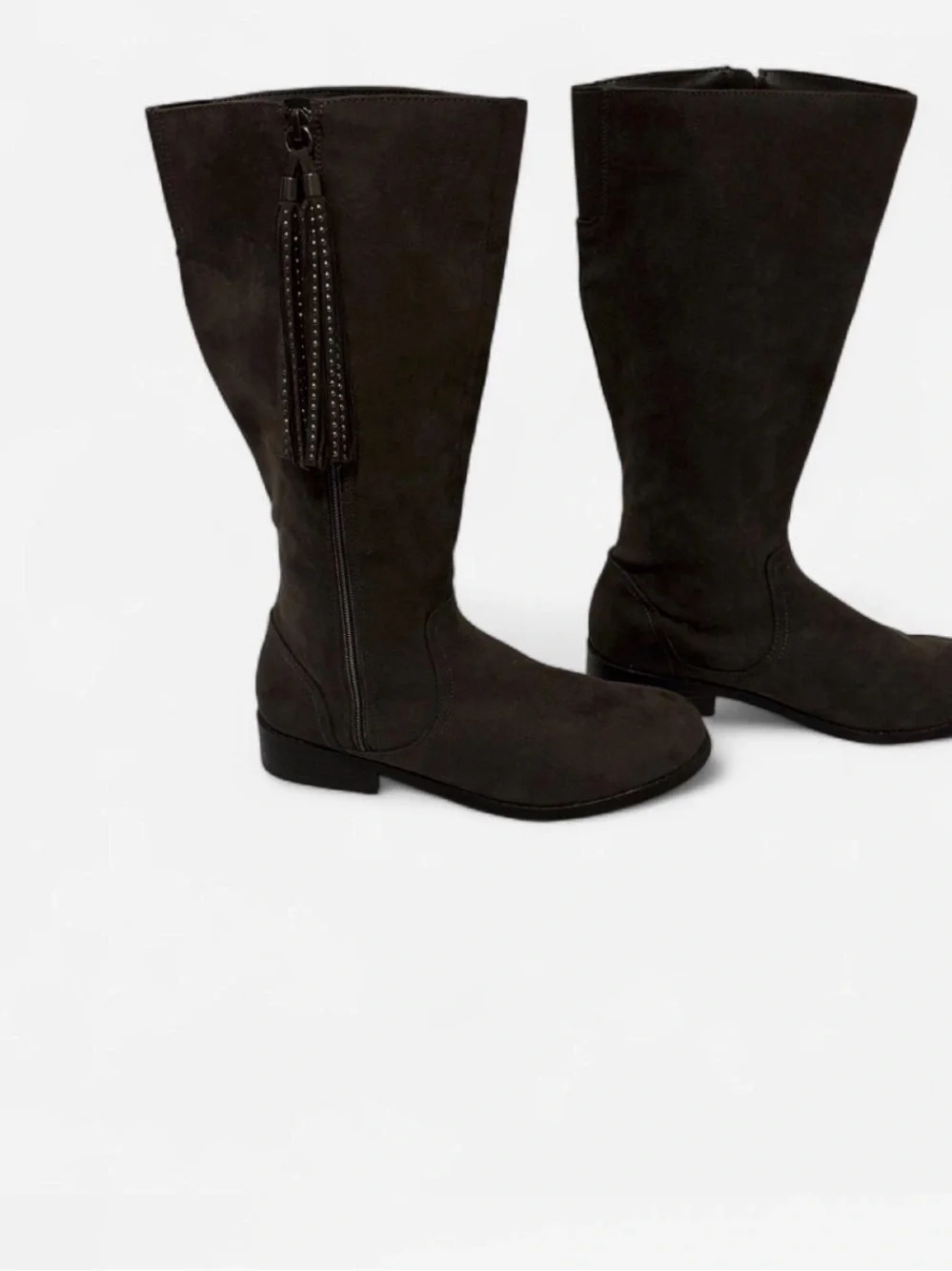 Wonder Nation Dark Gray Faux Suede Tall Boots Side Zipper Tassel Detail Size 6